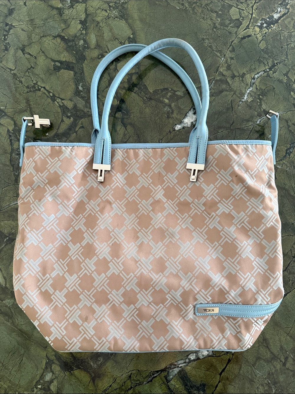 Tumi Baby Blue and Brown Weekender Tote Bag